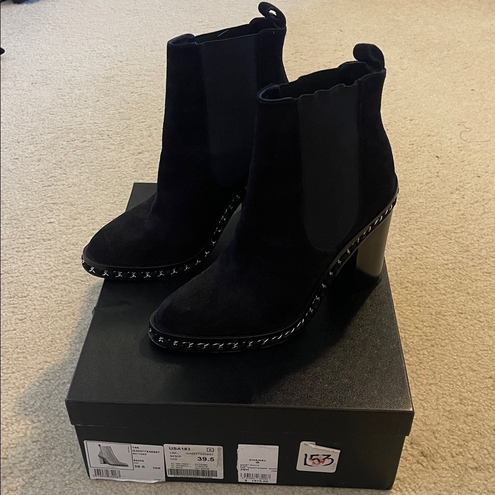CHANEL Black Suede Ankle Boots